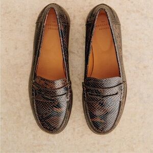 Sezane Dark Brown Snakeskin Loafers